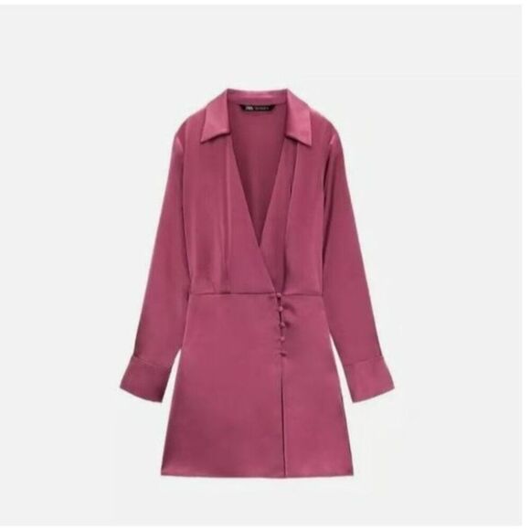 Zara Womens Mini Romper Dress L Pink Long sleeve satin effect 2231/845 NWT - Picture 3 of 16
